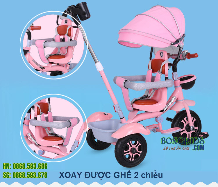 Xe đạp 3 bánh cao cấp BYT066-13 có cần đẩy - mái che Xe đạp 3 bánh cao cấp BYT 066-13