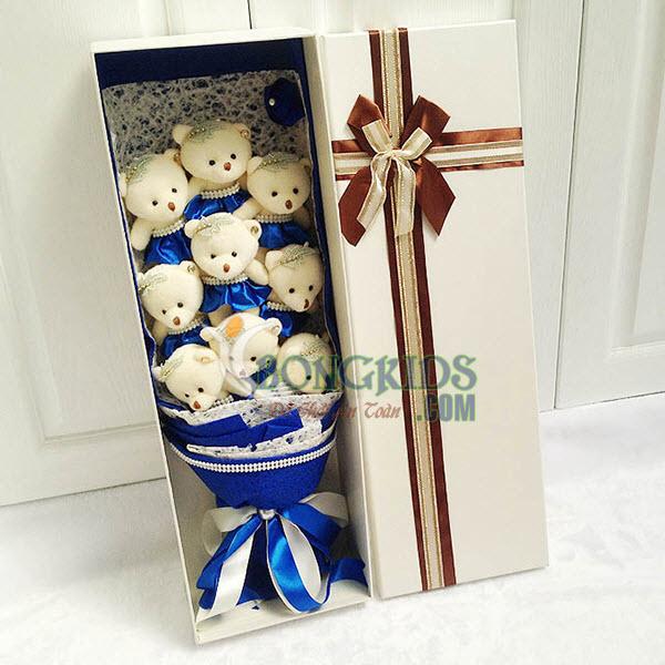 Hoa gấu bông 9 gấu + hộp quà 2