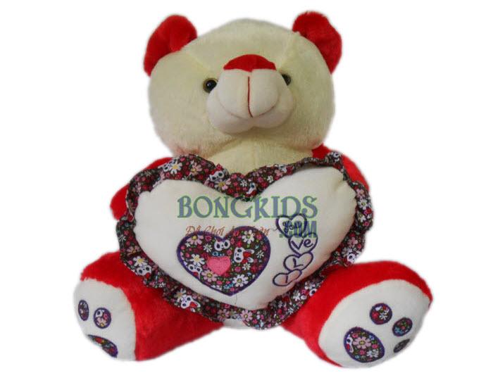 Gấu ôm tim hoa màu đỏ - bongkids.com