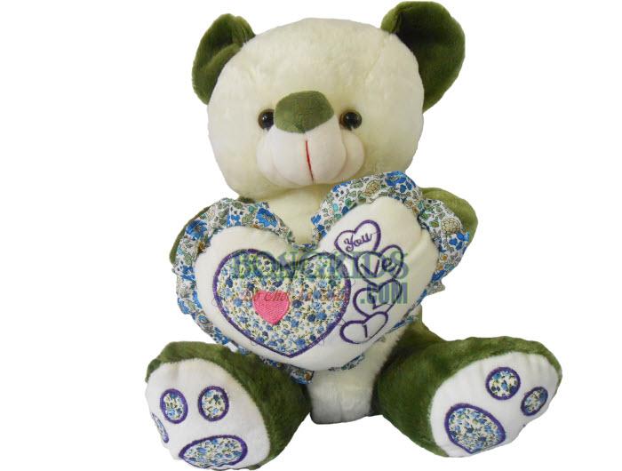 Gấu ôm tim hoa màu xanh - bongkids.com