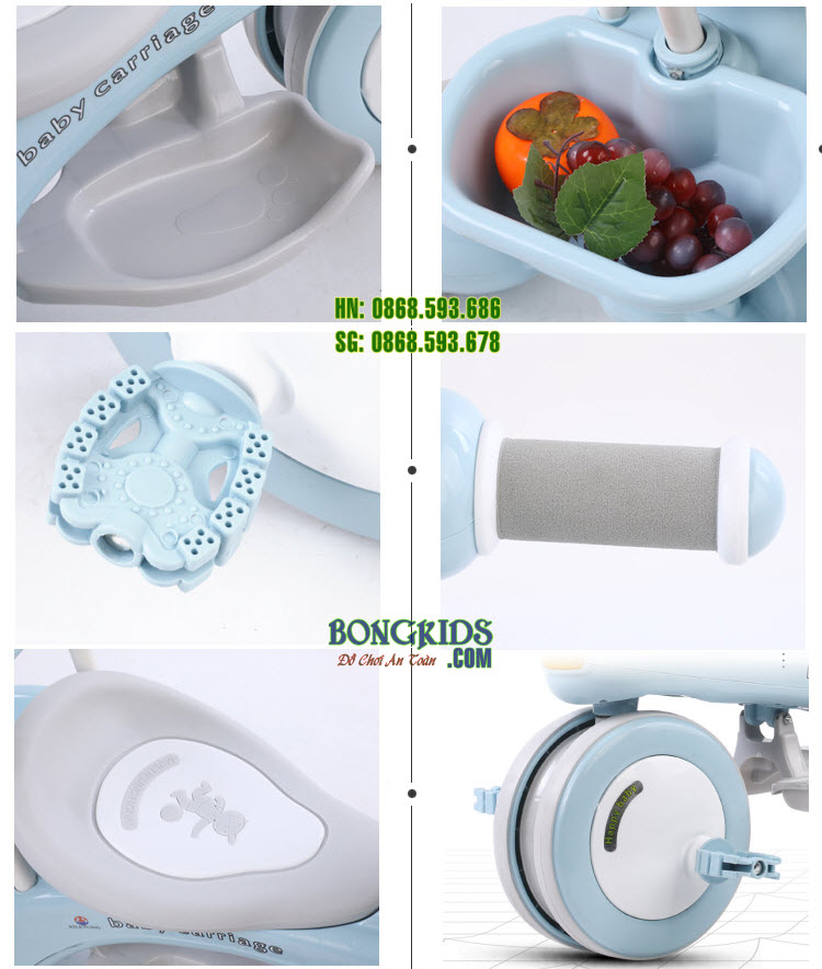 Chi tiết Xe đạp 3 bánh 688 có cần đẩy - khung an toàn