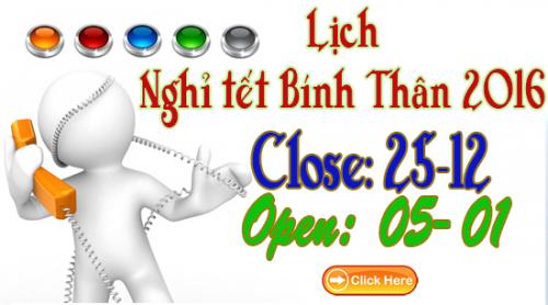 Thông báo lịch nghỉ tết nguyên đán Bính Thân 2016