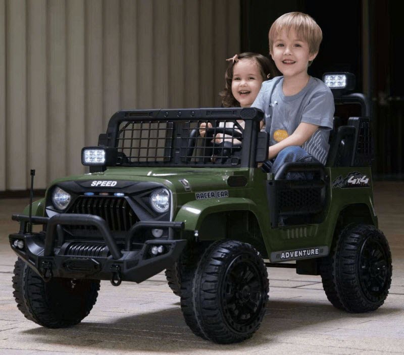 Xe ô tô điện trẻ em 2 chỗ ngồi Jeep BDQ1202 ghế da, bánh cao su