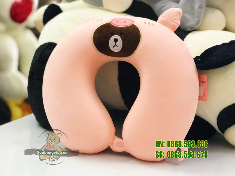 Gối cổ chữ U brown màu hồng 1