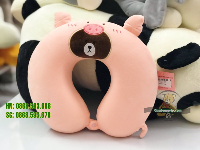 Gối cổ chữ U brown màu hồng 