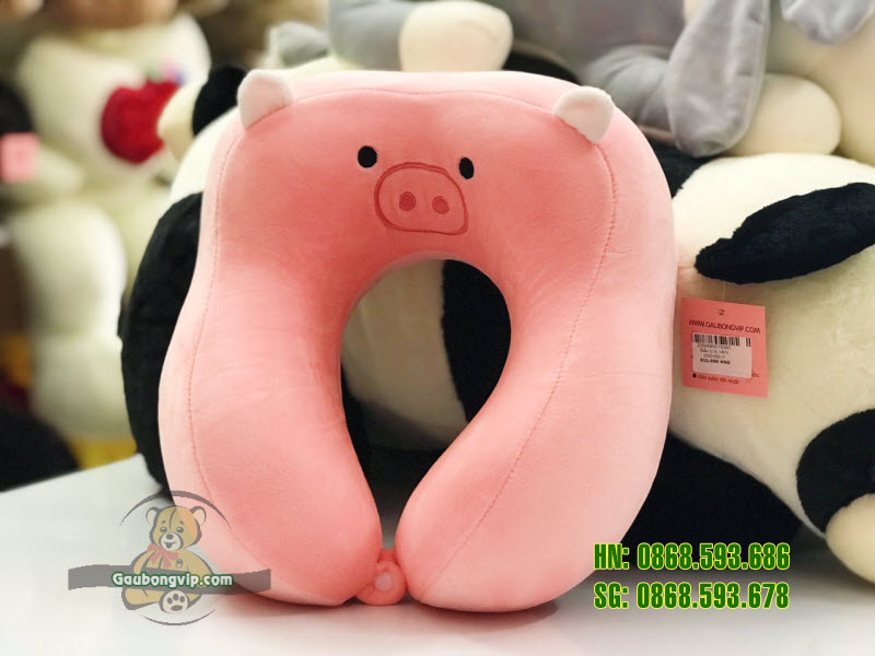 Gối cổ chữ U vuông thú màu hồng 1