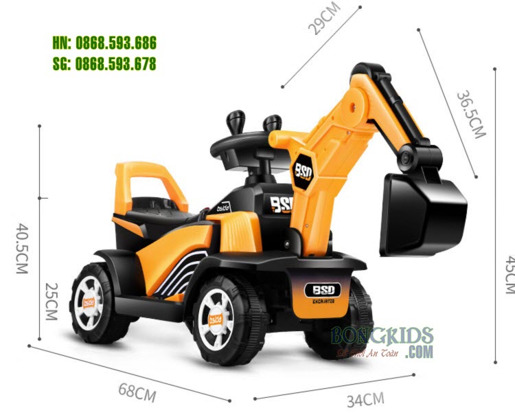 Xe cần cẩu điện cho bé 2188 - Kích thước góc cạnh