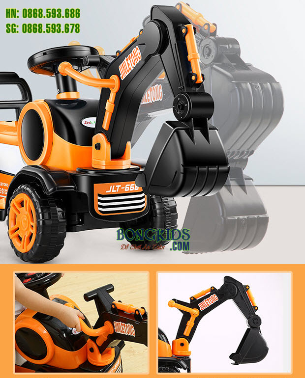 Xe cần cẩu điện trẻ em JLT166 - có đèn LED - chi tiết gầu múc xe ủi