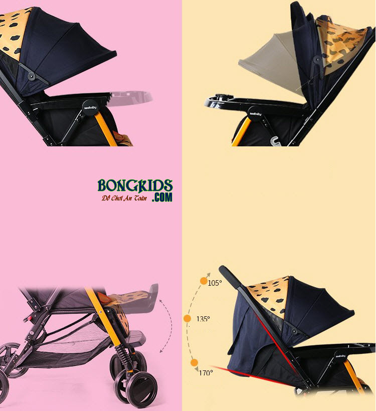Xe đẩy cho bé Seebaby T11 mái che có nhiều nấc
