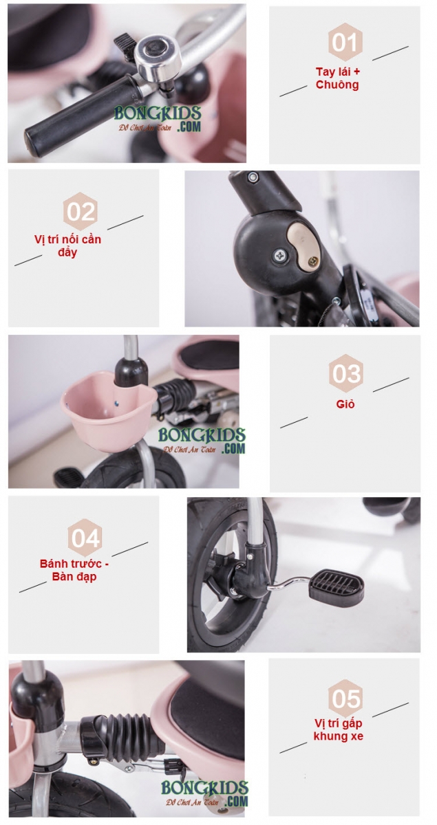 Chi tiết Xe Đạp 3 Bánh Trẻ Em Cao Cấp 006 Có Cần Đẩy - Có Thể Gập Gọn