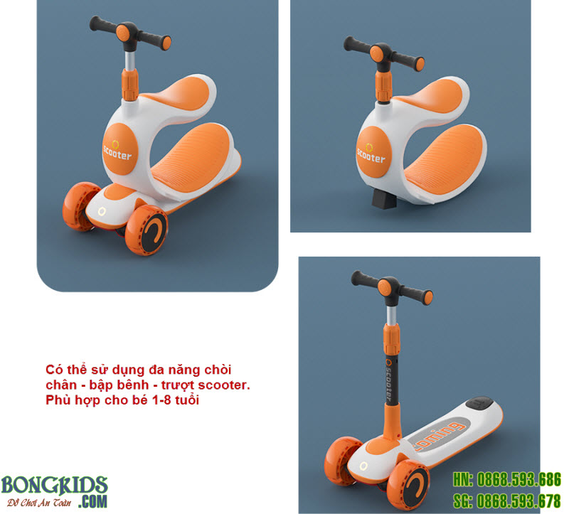 Xe đa năng trượt Scooter - Chòi chân - Bập bênh cho bé Flower Baby 808