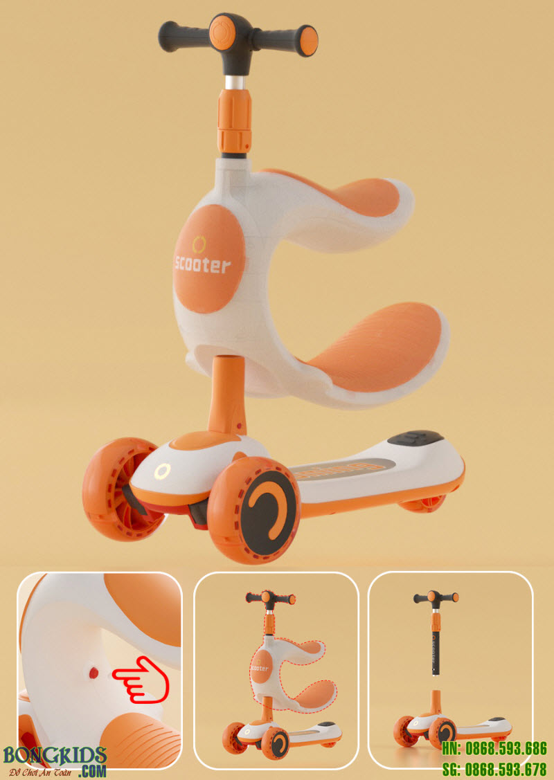 Xe đa năng trượt Scooter - Chòi chân - Bập bênh cho bé Flower Baby 808