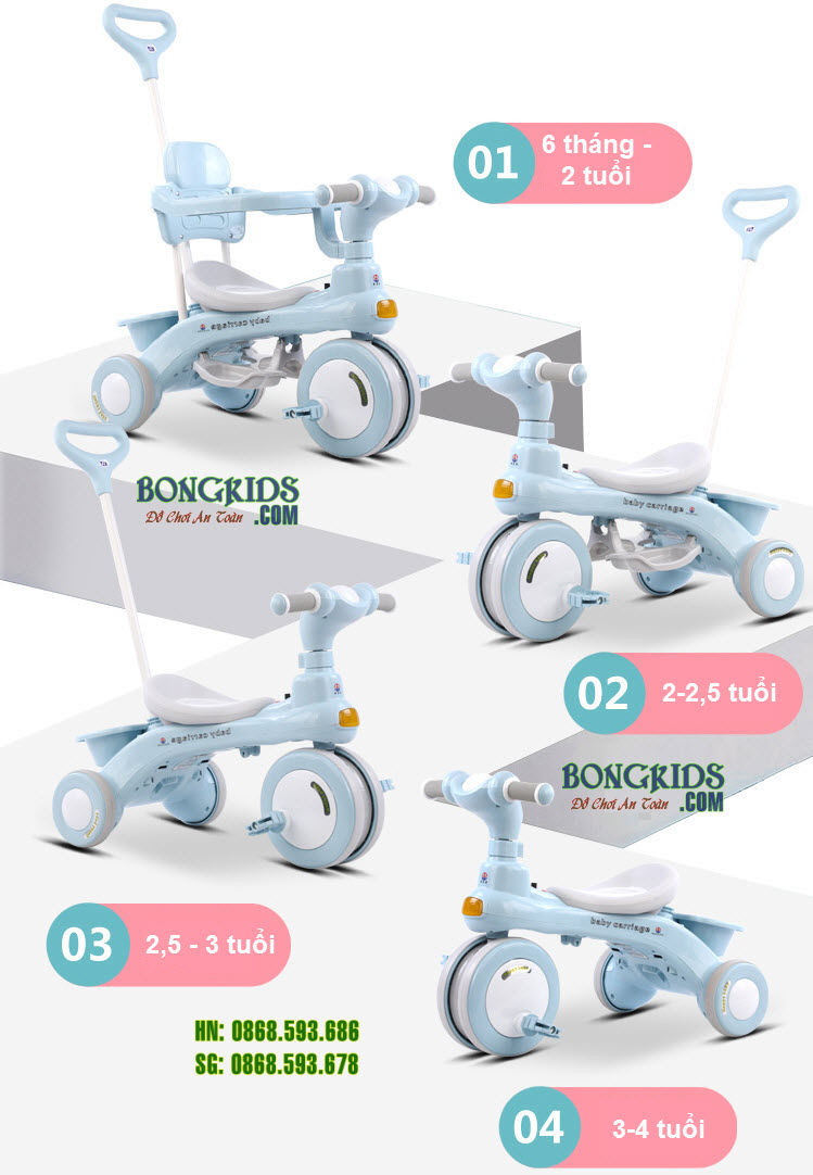 Xe đạp 3 bánh 688 có thể tháo cần đẩy và khung an toàn theo độ tuổi phù hợp cho bé