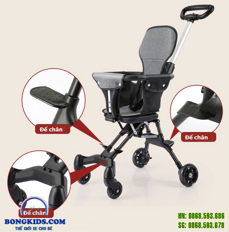 Xe đẩy thông minh gấp gọn 918 - có 2 vị trí để chân cho bé