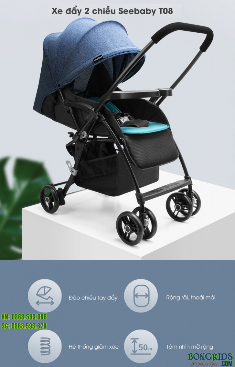 Xe đẩy cho bé Seebaby T08 xanh
