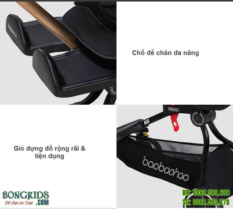 Xe đẩy thông minh cao cấp, gập gọn Baobaohao V9