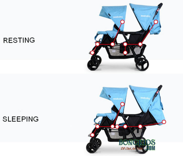 Xe đẩy đôi Seababy T33 (trước sau) - có thể ngả