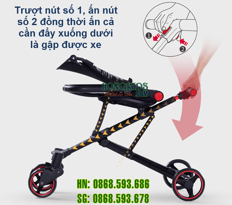 Xe đẩy thông minh 4 bánh gấp gọn X6 - gấp gọn lại xe