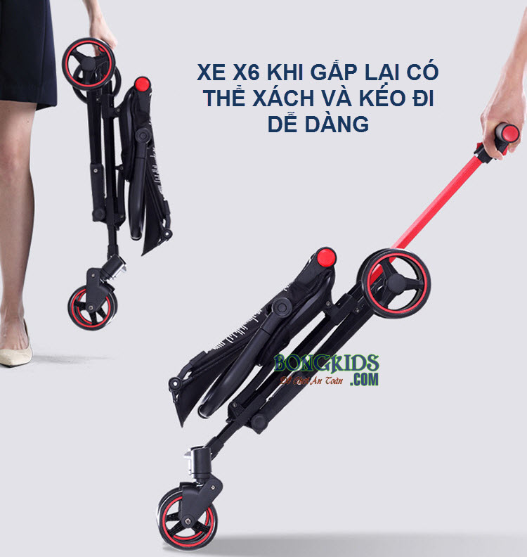 Xe đẩy thông minh 4 bánh gấp gọn X6 - kéo xách dễ dàng