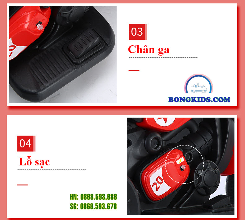 Chi tiết Xe máy điện trẻ em 606 & 616 cho bé
