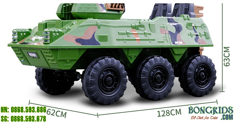 Kích thước xe tăng điện cho bé SMT006